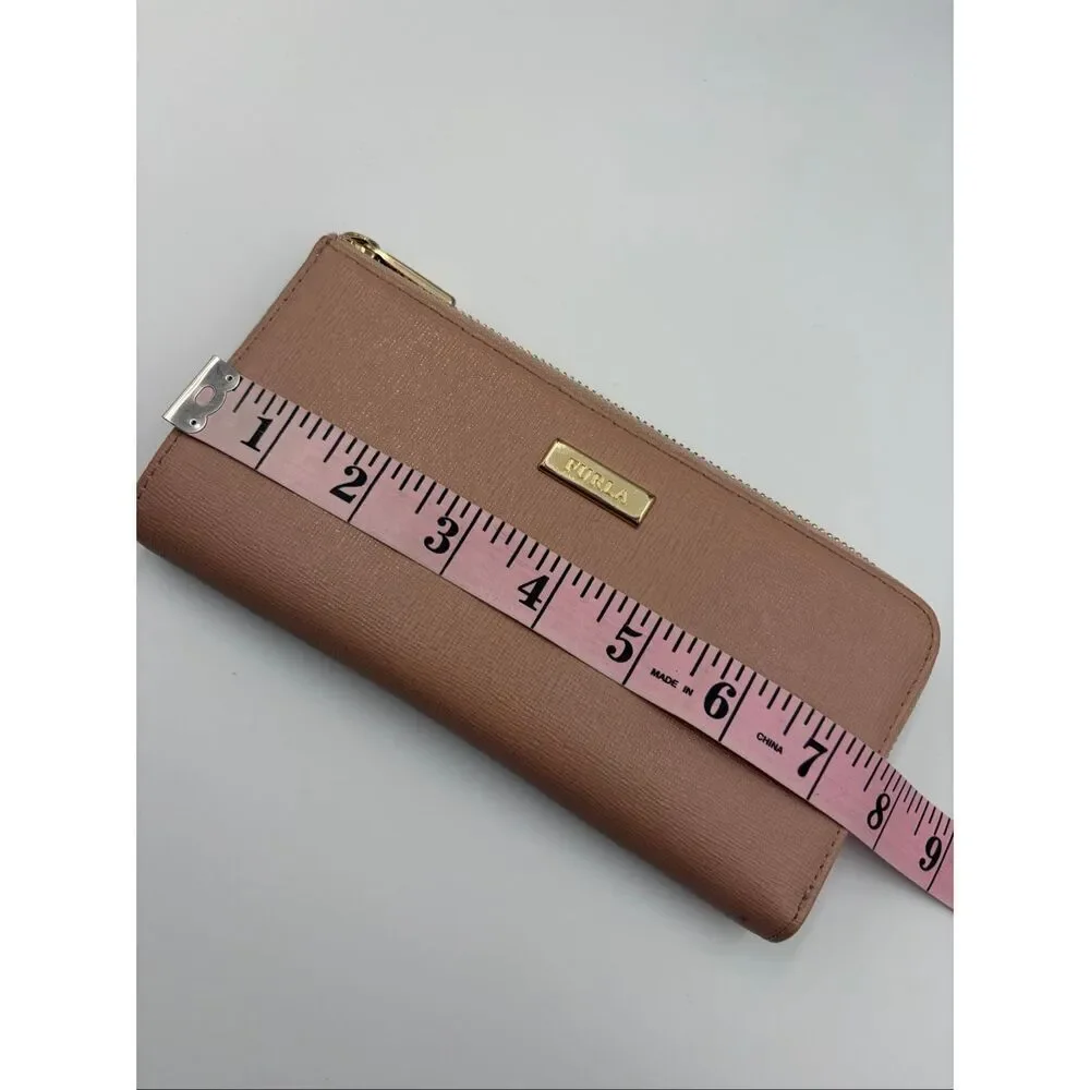 Furla Blush Pink Saffiano Leather Corner Zip Wallet Continental Wallet